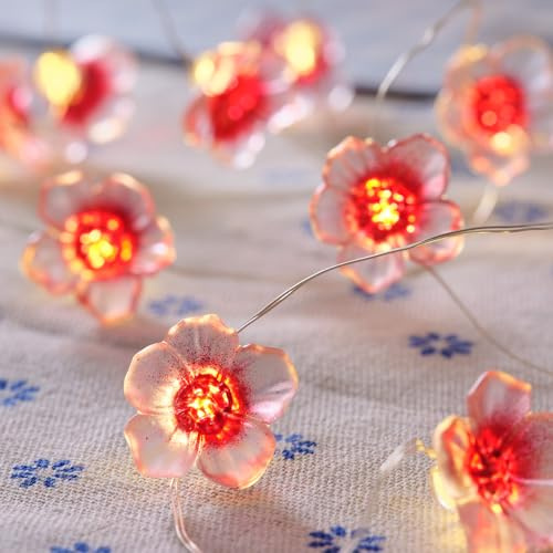 Lights4fun Indoor 20 Warm White Micro LED Battery Operated Pink Blossom Flower Decorative String Fairy Lights with Timer 1.9m