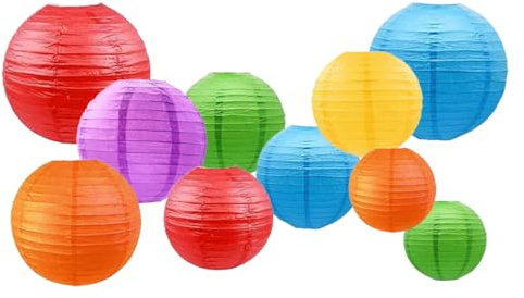 GAKA FAVOR 10 Paper Lanterns Set Rainbow, Hanging Decoration Paper Lanterns, Coloured Paper Lanterns for Wedding, Christening, Birthday, Communion, Valentine's Day Party Decoration