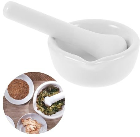 Bustlwor Mortero Cerámico, Kit De Mortero Y Mano de Porcelana, Mortero de Mortero de Porcelana, para Triturar Ajo, Pimienta, Perejil, Especias (Blanco)