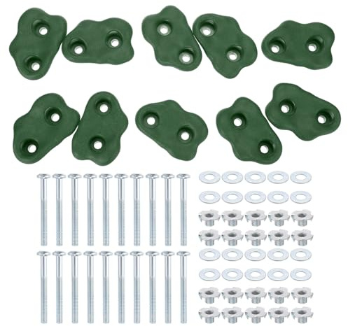 PATIKIL Rock Climbing Holds, 10 Pcs Small Climbing Rock Wall Grips Play Set Climber Attachments with Double Hole for Playground Accessory Indoor Outdoor Tree Training, Green D-Small