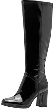 Tamaris Femme Damen Long Boot Heel 1-25553-45 Botte Haute Jusqu'au Genou, Noir Verni, 38 EU
