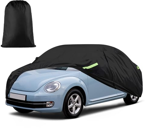 Autoplane Wasserdicht Atmungsaktiv Kompatibel mit VW Beetle 1960-2023 | Wasserdichte Autoabdeckung mit Reißverschlusstür mit Reißverschlusstür für Vollgarage Regen Sonne Staub UV Schutz