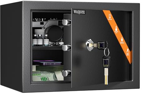 WASJOYE Safe Lock Box with Keys, High Security Safety Box, 19L Steel Lock Safes for Home/Office, Cabinet Keys Safe Lock Box for Money Cash Jewelry Medicine Document, 25 * 35 * 25CM