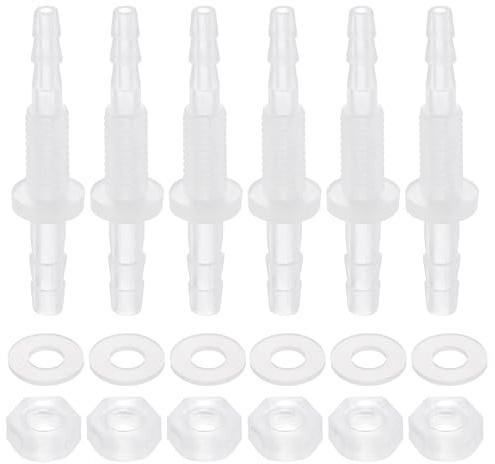 sourcing map 6Pcs Plastic Hose Barb Fitting, 1/8 x 5/32(3mm x 4mm) Bulkhead Adapter Union Splicer Mender Pipe Connector with M6 Nut and Washer for Aquarium Air Water Fuel