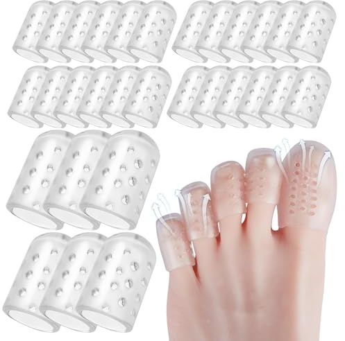 30 Pcs Anti-Friction Silicone Toe Protector, Breathable Soft Clear Gel Toe Covers Caps Guards for Men Women, Toe Sleeves for Corns, Blisters and Pain Relief, 6 Pcs Big Size + 24 Pcs little Size