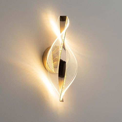 OOWDMPE 12W LED Wandlampe Innen Gold Wandleuchte Modern Design Kristall Lampe Dimmbar Nachttischlampe Wand 3000K/4000K/6000K Deko Wandbeleuchtung Art Deco für Schlafzimmer Wohnzimmer Hotel Flur (A)