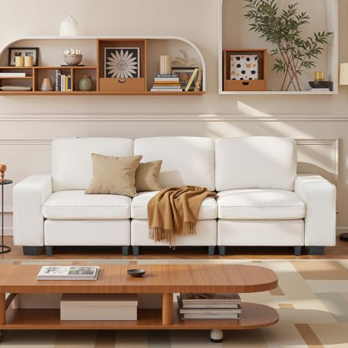 VEVOR Canapé 3 places, canapé modulaire nuage avec rangement en bas, sofa de salon moderne et confortable avec poches de rangement latérales et cadre en métal, pour chambre, appartement, bureau, blanc