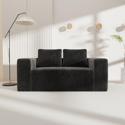Canapé lit Convertible Pliable Le Canapé Deux Places est Doté d'un Coussin d'Assise Profond Sans Ressorts,Recouvert de Velours Côtelé Noir avec un Rembourrage en Mousse Haute Densité à Rebond Rapide