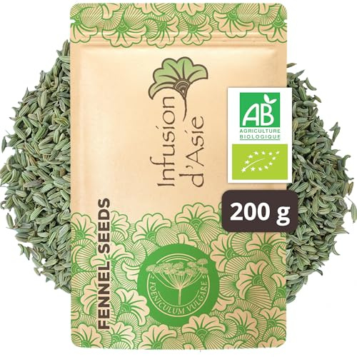 Khla - Graines de Fenouil Bio 200 g - Pour Tisane & Infusion Après Repas - Digestion & Vitalité - Chaude ou Glacée - Anti-Ballonnements - Sachet Vrac - Riche en Antioxydants - Origine Égypte
