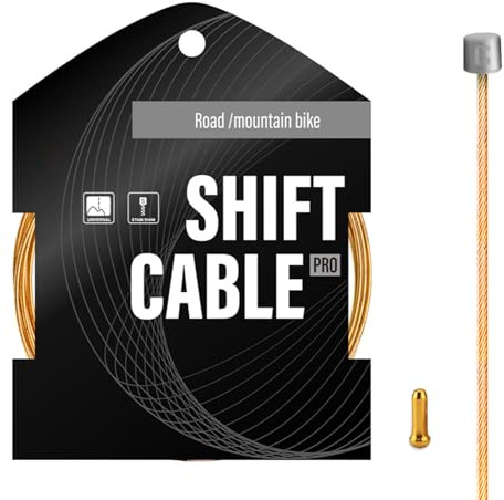 Bike Shifter Cable for Shimano/SRAM 1.2 X 2100mm Universal Brake Wire | Stainless Steel Waterproof Pro Slick Polished High Strength Speed Gear Cable Set with Road Mtb bikes Bicycles Line Core Gold