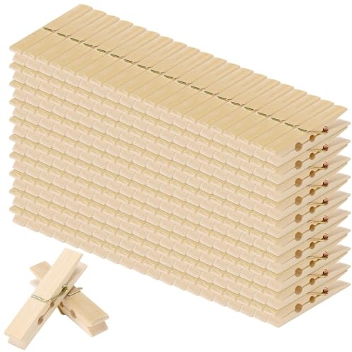 JAPCHET 200 Pack Wooden Clothespins, 6.1 x 1.1 cm Wooden Pegs Spring Clips for Photos, Crafts, Laundry, Home Decor