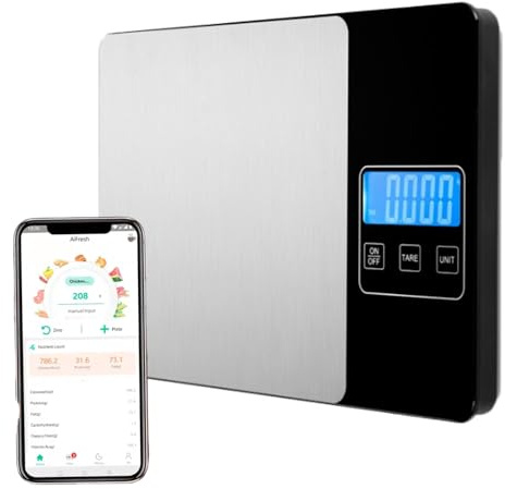 Smartia – Báscula de cocina inteligente, Modelo 2026 con APP incluida, Báscula digital hasta 15 kilos, Registro de dietas y calorías con la APP, acero inoxidable, Peso de cocina de precisión de 1g