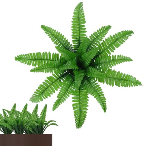 Finta felce – Pianta verde realistica resistente ai raggi UV, piante finte, per interni ed esterni, per tutte le stagioni, portico, porta d'ingresso, patio, parete, soggiorno, giardino, cortile