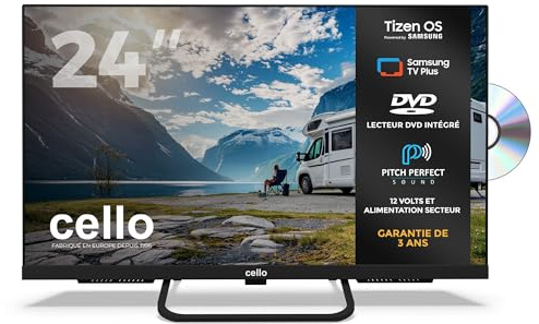Cello Ctrav-24TZF 24 Smart LED 12V TV/DVD med Tizen OS (Samsung), Pitch Perfect-ljud, Netflix, Prime Video, Bluetooth, HDMI, USB, perfekt för husbilar, lastbilar & båtar
