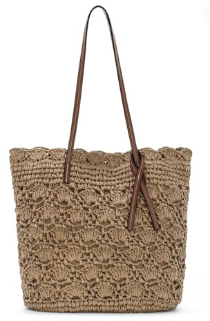 Syrads Bolso de Paja para Mujer Tejido a Mano Grande Verano y Playa Bolso de Hombro Estilo Boho Informal Bolso de Viaje y Vacaciones