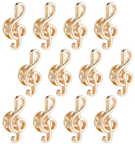 SUPERFINDINGS 12 Stück Elegante Musiknoten Corsage Brosche Platin Gold G Schlüssel Reversnadel Kleine Violinschlüssel Nadel 24x11.5mm Zinklegierung Reversabzeichen Für Anzug Hut Tasche Accessoires