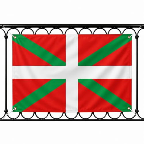 Bandera Pais Vasco 90x150cm, Bandera Ikurriña con 4 Ojales de Latón, Pais Vasco flag, Banderas de Comunidades para exterior, Material Poliéster, Impresión ambas caras