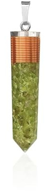 Hexagonal Column Pendant Natural Chips Stone Copper Wire Resin Poured Geometry Pendants Energy Necklaces for Women Men,Olivine