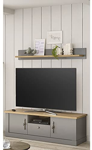 Lomadox Landhaus TV Möbel Set in grau mit Artisan Eiche Nb., B/H/T ca. 155/160/44 cm