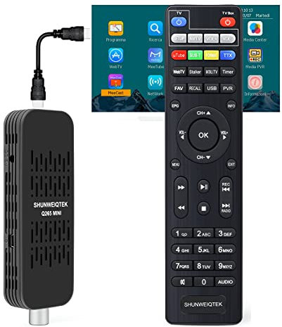 SHUNWEIQTEK Decoder Digitale Terrestre 2023 con PVR Registrazione, Q265 Mini Decoder DVB-T2 HEVC Main 10 Supporto USB WiFi e Lettore Multimediale, Digital Terrestre DLNA Meecast con Telecomando 2in1