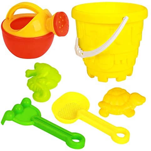 Jodsen Beach Sand Toys for Kids, Beach Toys Including Bucket/Rakes/Watering Cans/Animal Molds, Children Outdoor Toys Bucket and Spade Set for Toddlers Age 1-5 Boys Girls