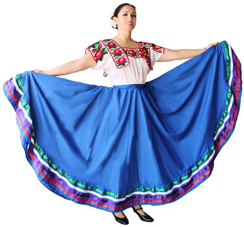 Authentic Mexican Skirt for Women Traditional Made by Original Mexican Artisans in Guerrero - Folklorico Dress - folklorico Skirt for Girls - Traje folklorico Mexicano - Mexican folklorico Skirts Blue