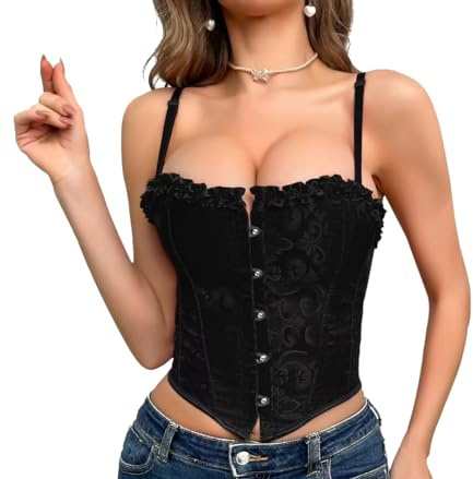 INOGIH Corsetto bustino da donna - Corsetto bustino con spalline spaghetti per uscire, per i club, Nero , M