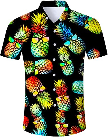Dancinova Mens Pineapple Shirt Hawaii Shirts Holiday Party Festival Shirts for Men Black,L