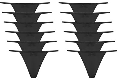 Channo Baumwolle Tanga Set Damen, Unsichtbare Frauen Unterwäsche, Nicht Abfärbender, Atmungsaktiver String Tanga 12er Pack, Schwarz, L/XL