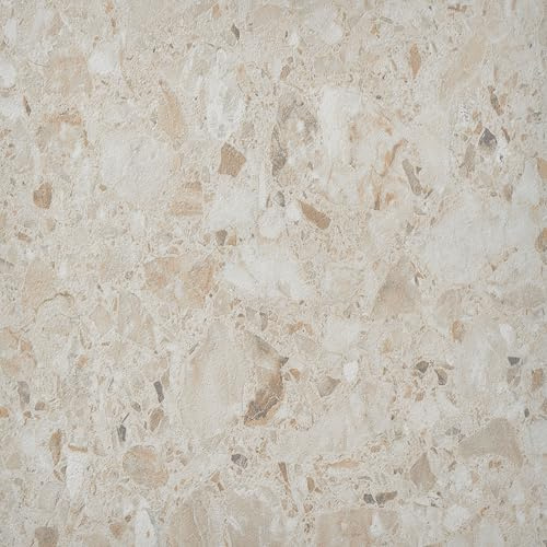 Peel and Stick Floor Tiles - 60 Pack / 60sqf (5.57 sqm) - Vinyl Peel and Stick Floor Tile - 12x12 inch (30.5x30.5cm) - Self Adhesive Flooring for Kitchen, Living Room and Bathroom - Beige Terrazzo