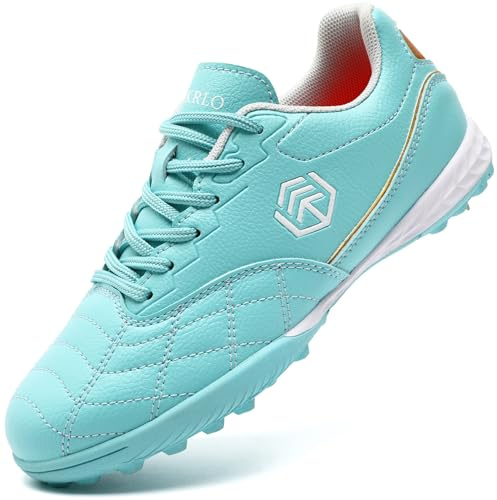 PiDaGlobal Boys Football Boots Kids Girls Club Firm Ground Soccer Shoe Astro Turf Trainers Athletics Sport Futsal Shoes Teenager Profession Competition Indoor Outdoor Sneakers 5UK Turquoise