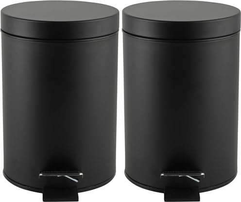 Beldray LA038098BLKFEU7 Basurero de pedal para baño - pequeño, redondo, de acero inoxidable, para dormitorio, oficina, cocina, baño, cierre suave, con cubeta interior extraíble de 3L, color negro