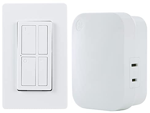 GE Dimmable Wireless Control Switch, On/Off & Full, 1 Outlet, 150 ft. Range from Plug-in Receiver, Ideal for Lamps & Indoor Lighting, No Wiring Needed, 37781, Dimming Remote