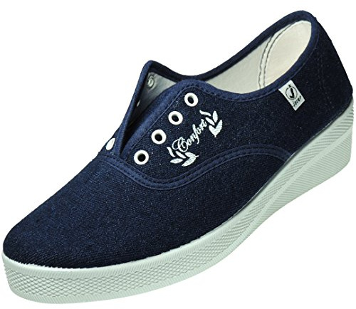 Javer. Deportivo Confort de Aerobic con Cordones en Lona y Cuña para Mujer - Modelo 1110 (38 EU, Tejano)
