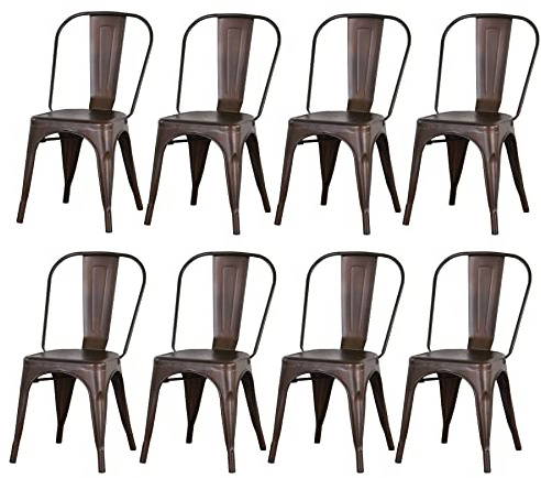 BenyLed Set med 8 stapelbara matsalsstolar i metall i vintage industriell stil, lämpliga för inomhus- och utomhusbruk, trädgårdsstol (glasyr)