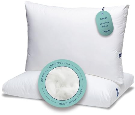 Casper Sleep Essential Pillow 2-Pack, Standard Size – Medium Soft Feel, Down-Alternative Fill, Supports Side, Back & Stomach Sleepers