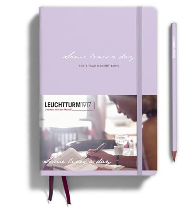 LEUCHTTURM1917 368168 Some lines a day, 5-Jahres-Buch Medium (A5), Lilac | 365 Seiten, ein Eintrag pro Kalendertag über 5 Jahre, Fadenheftung, 2 Lesezeichenbänder, inkl. Sticker-Set
