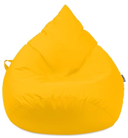 Droplet-Lounge Tropfenform Sitzsack mit Füllung | für Kinder Erwachsene | Indoor & Outdoor geeignet | Wasser-& Schmutzabweisend | Sitzkissen Bodenkissen Beanbag (XL Durchmesser 70 cm, Gelb)
