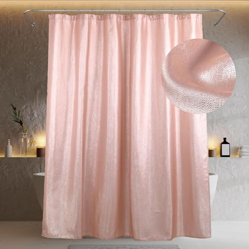 Blush Pink Glitter Shower Curtain: Sparkle Bling Shiny Metallic Shimmer Shower Curtain for Bathroom - Anti Mould Water Repellent Washable Polyester Shower Curtain for Wet Room - 183 x 200cm Drop
