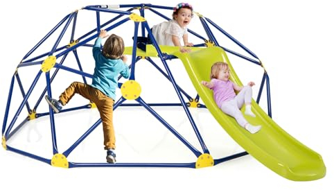 HOMASIS Ø 183cm Kletterkuppel mit Rutsche, Klettergerüst Kuppelform, Spielplatz Outdoor & Indoor, 180 kg belastbar, Kletterturm für Kinder 3-10 Jahren, für Garten, Hinterhof