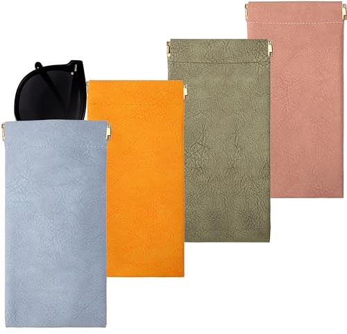 QH-Shop Weiches Leder Brillenetui,Tragbar Quetschoberteil Brillentasche Wasserdicht Sonnenbrille Aufbewahrungsetui Für Damen Männer Reisen Lippenstift Schlüssel Ausweis Kreditkarten 4 Stück