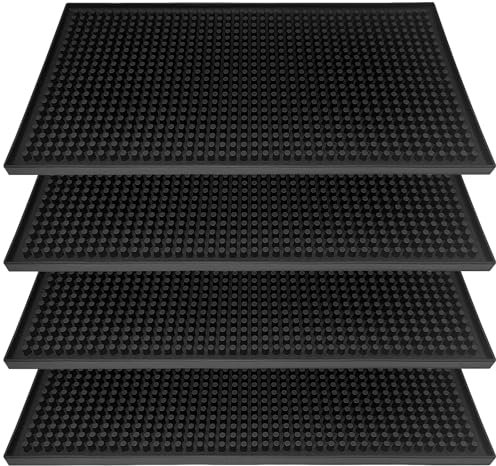 Abaigeal 4Pcs Bar Mats for Home Pub, 12 x 6 Non-Slip Black Beer Mats, Rubber Bar Service Mats Beer Whiskey Glass Coffee Bars Mats Coaster for Pub Kitchen Countertop Coffee Table