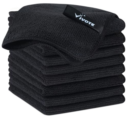 VIVOTE Paños de Microfibra Negros Multiusos y Gruesos para Limpieza de Cocina - 20 cm x 20 cm, 9 Unidades