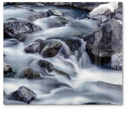 DEQORI Pannello di copertura per fornelli in vetro, 1 pezzo, 60 x 52 cm, motivo corsa del flusso invernale, piastra di copertura per cucina | copertura universale | piastra in vetro e tagliere per