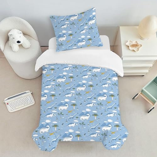 CINYE Dino Kinderbettwäsche Jungen Blau Bettwäsche 135×200cm Kommt Mit Einem 80×80cm Kissenbezug 3D-Druck Dinosaurier Muster Bettwäsche Jungs 100% Mikrofaser