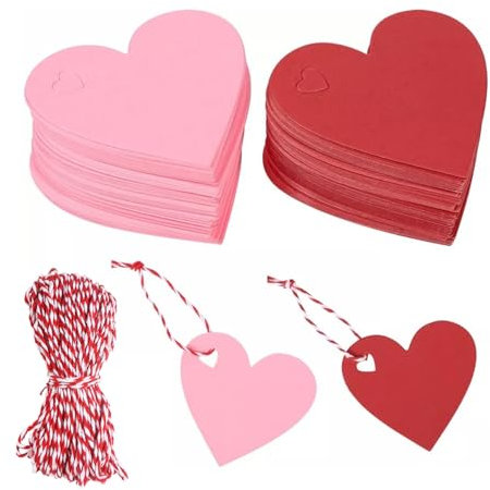 200Pcs Heart Shaped Paper Tags, Red Gift Tags with Hemp Rope Pink Heart Label Blank Gift Tags for Valentine's Day, Mother's Day, Wedding, Thanksgiving, Birthday