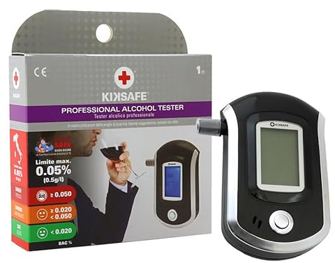 KIKSAFE Alcol Test etilometro Professionale | Etilometro Digitale ad Alta Precisione | 3 unità di Misura | Sensore a Superficie Piatta