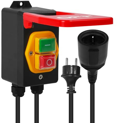 Interrupteur à bouton-poussoir 220 V 16 A, interrupteur marche/arrêt monophasé, interrupteur de sécurité 16 A avec prise, interrupteur de secours, interrupteur d'arrêt, prise EU