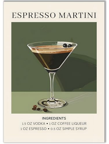 Happymotive – Premium Cocktail Poster wahlweise in DIN A3 oder DIN A4 – Premium Druck auf 300g Papier – Wanddekoration für Bar, Küche und Homebar, Office ohne Rahmen Espresso Martini A4