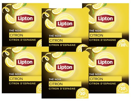 Lipton Thé Noir Aromatisé Citron d'Espagne, 20 Sachets Pyramid (Lot de 6)